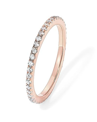 PAVOI 14K Rose Gold Plated 925 Sterling Silver Stackable CZ Ring for Women | Thin Band for Stacking | Simulated Diamond Eternity Wedding Band | Size 7 | Amazon (US)