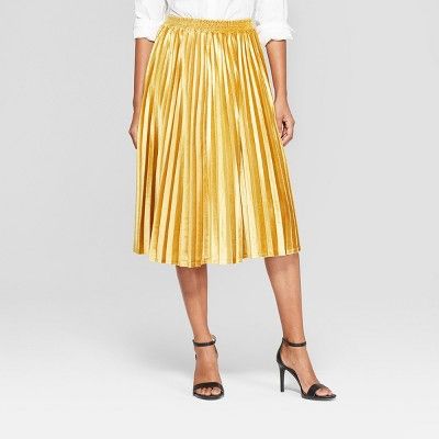 Women's Velvet Pleated Midi Skirt - A New Day™ Gold | Target