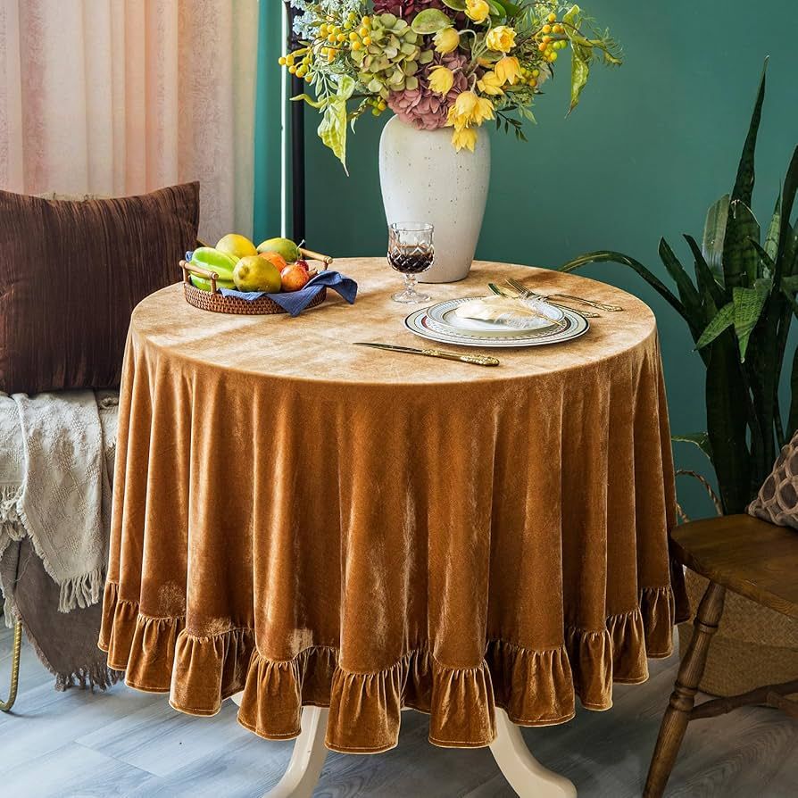Velvet Tablecloth Luxurious Solid Round Table Cloth,Oblong Retro Farmhouse Ruffle Tablecloths Was... | Amazon (US)