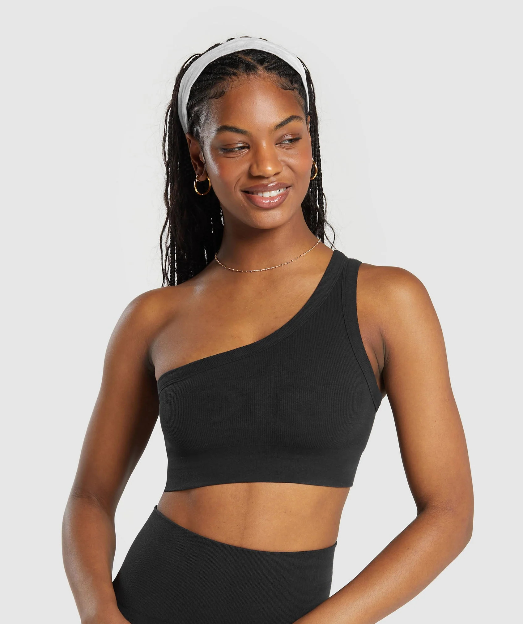 Gymshark Ribbed Cotton Seamless One Shoulder Bra - Black | Gymshark US
