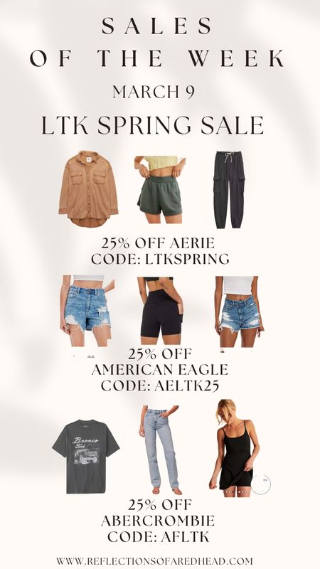 Some fabulous & current sales of the week! LTK spring Sale is going on now! Unlock special sales through the LTK app! Get ready for spring by using these codes for Aerie, Abercrombie and Fitch, American Eagle and MORE! 🌸🌹🌼🌷

#LTKSale #LTKsalealert #LTKunder100