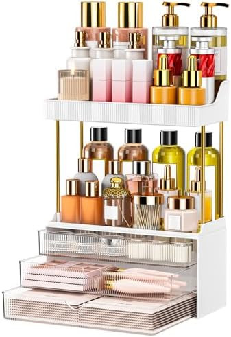 5 Tiers Bathroom Counter Organizer - 3 Drawers Makeup Organizer, Cosmetic Storage Drawer for Dres... | Amazon (US)
