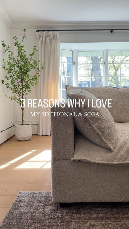 Three reasons why I love my sectional and sofa.
▫️cozy and laid-back design 
▫️customizable configurations and fabrics
▫️pet and child friendly

I’ve linked my sofa & sectional shown in Alabaster Boucle.

#LTKHome #LTKSaleAlert #LTKVideo