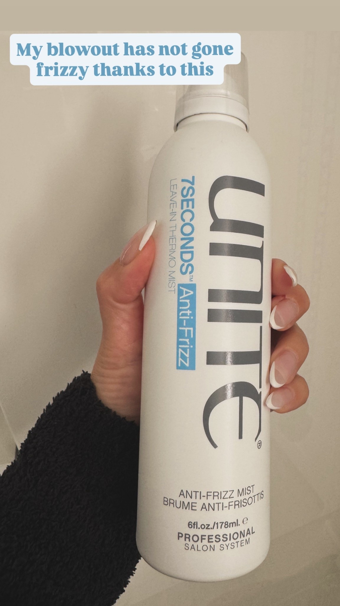 Gave myself a blowout using the Unite 7Seconds Anti-frizz leave-in thermo mist and my hair has not gone frizzy. 

Mist 7SECONDS Anti-Frizz Leave-In Thermo Mist on damp hair and gently comb through to evenly distribute to ends. For straight and wavy hair, blow dry with heat to activate. For curls, scrunch and diffuse with heat to activate.
