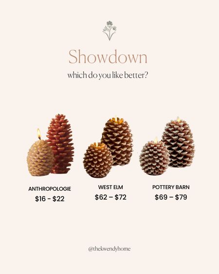 Pinecone candle showdown! Which one do you like better? 

Pinecone candle. Holiday candles. Flameless candles. Autumn decor. Fall decor. Christmas decor. Candle decor. Wax candles  

#LTKhome #LTKunder100 #LTKSeasonal