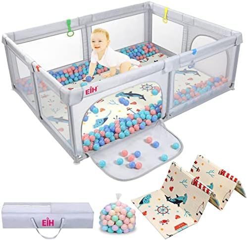 EIH Baby Playpen, Extra Large Playpen for Toddlers with Crawling Mat & 50PCS Ocean Balls, Portable P | Amazon (US)