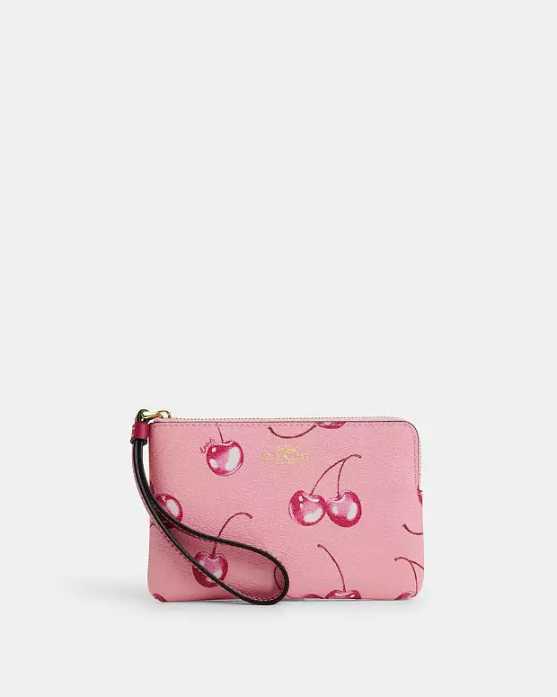 Corner Zip Wristlet With Cherry Print | Coach Outlet US