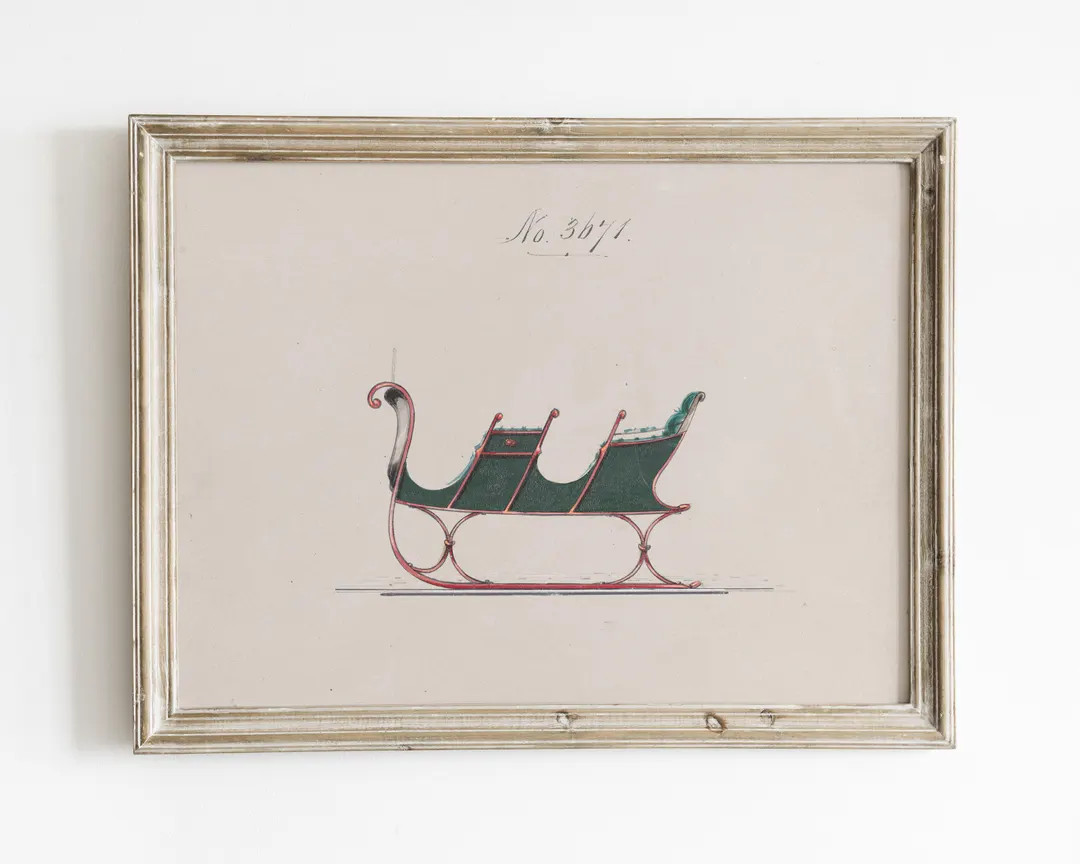 Vintage Green Sleigh Print: Antique Christmas Wall Art (digital Download) - Etsy | Etsy (US)