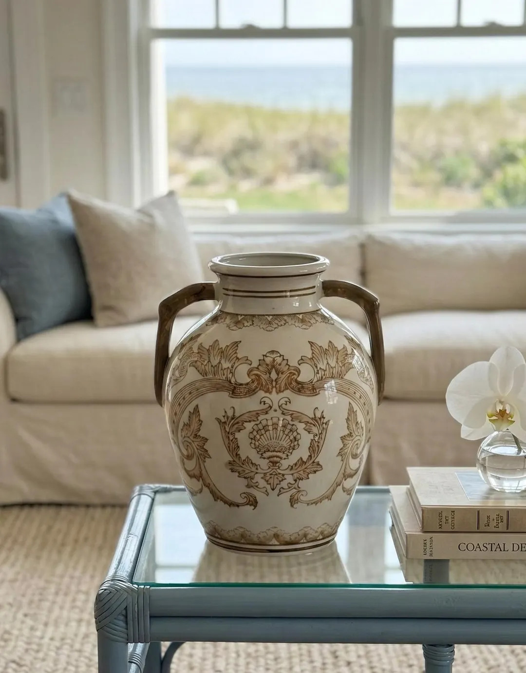 Vintage Chinoiserie Ceramic Urn | Hand-Painted Scrollwork Vase, 1970s Neoclassical Decor | Etsy (US)