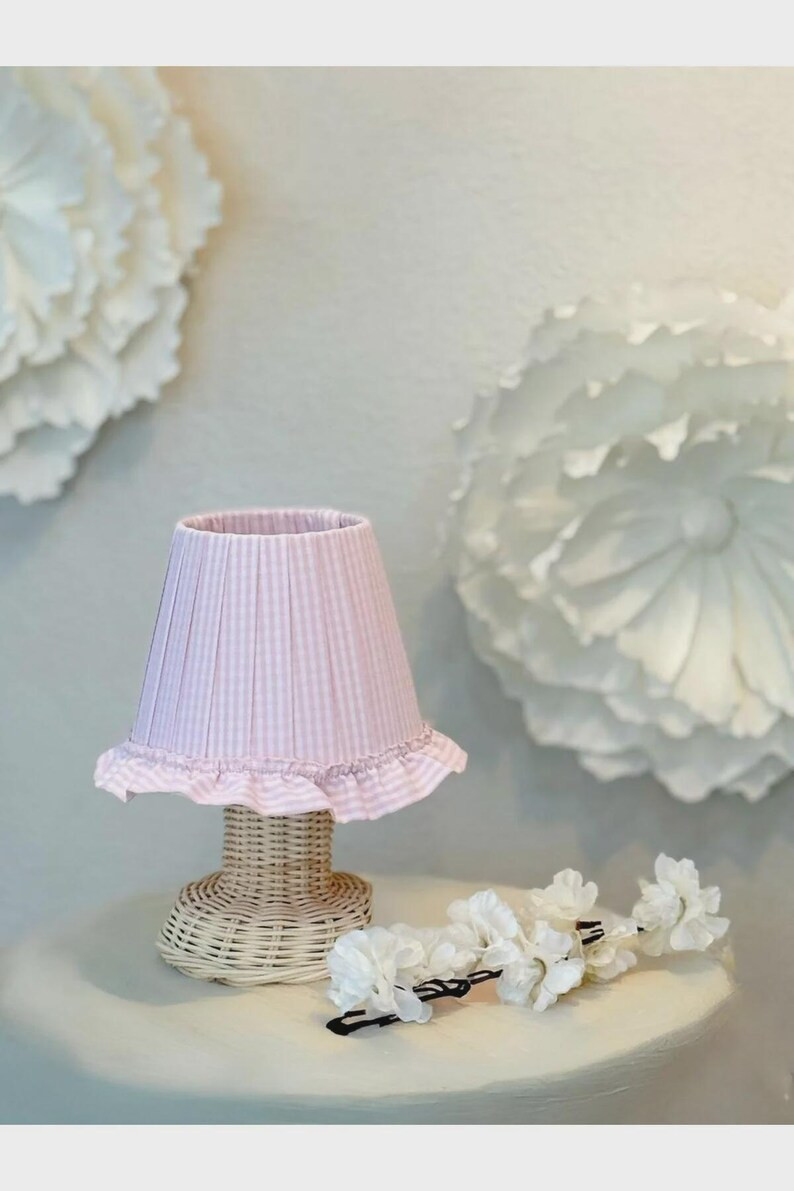 Pink Gingham Lampshade – Handmade Rattan Cordless Table Lamp - Etsy | Etsy (Global)