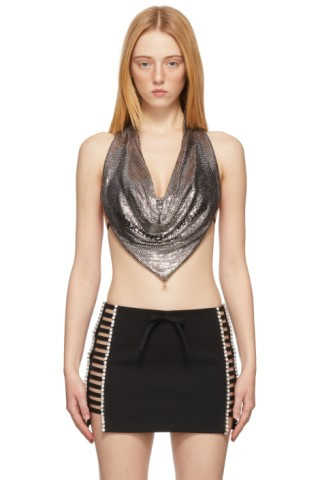Silver Cowl Crop Halter Top | SSENSE