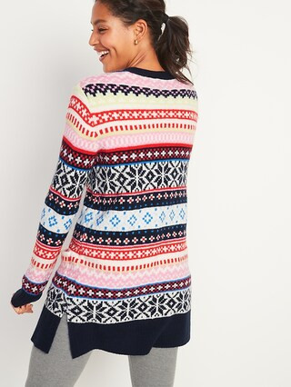 Cozy Fair Isle Long-Line Open-Front Sweater for Women | Old Navy (US)