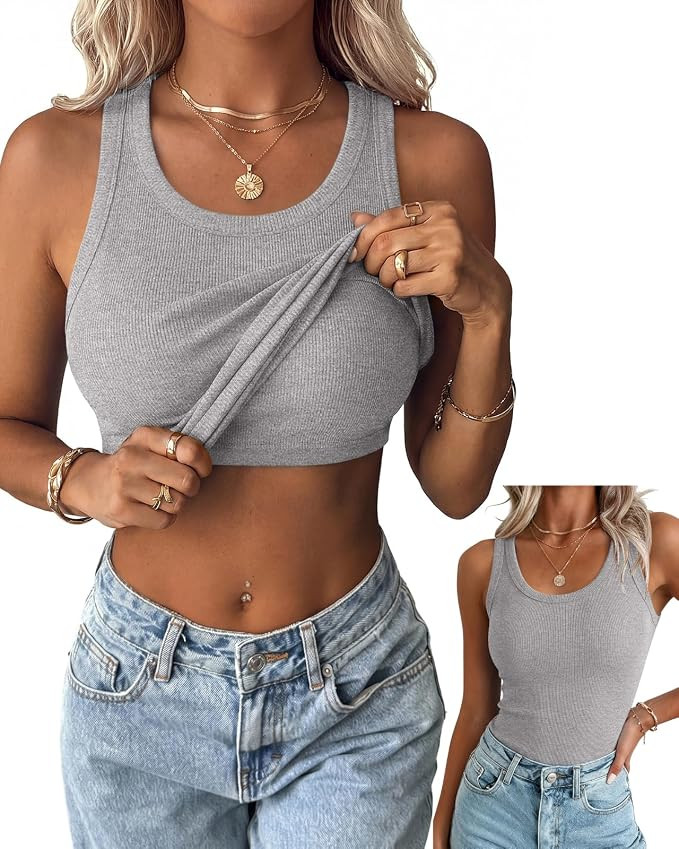Zeagoo Tank Tops with Built in Bra for Women Sleeveless Ribbed Summer Tops | Basic Racerback Padd... | Amazon (US)