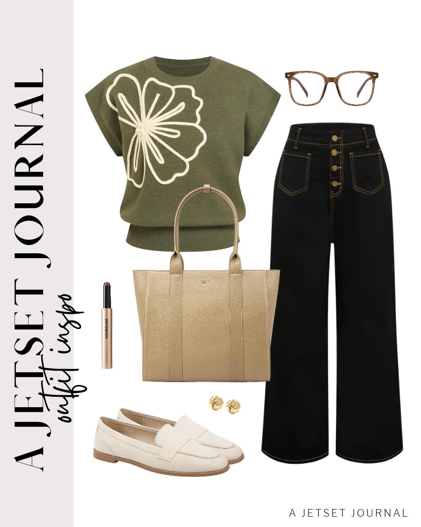 For a green floral sweater and wide-leg jeans from Belle Poque combo, these Viverline slip-on loafers are perfect! You can use this stylish BOYATU leather work tote for this outfit and finish the look with PAVOI love knot stud earrings. 

 #LTKSeasonal #LTKSaleAlert #LTKTravel