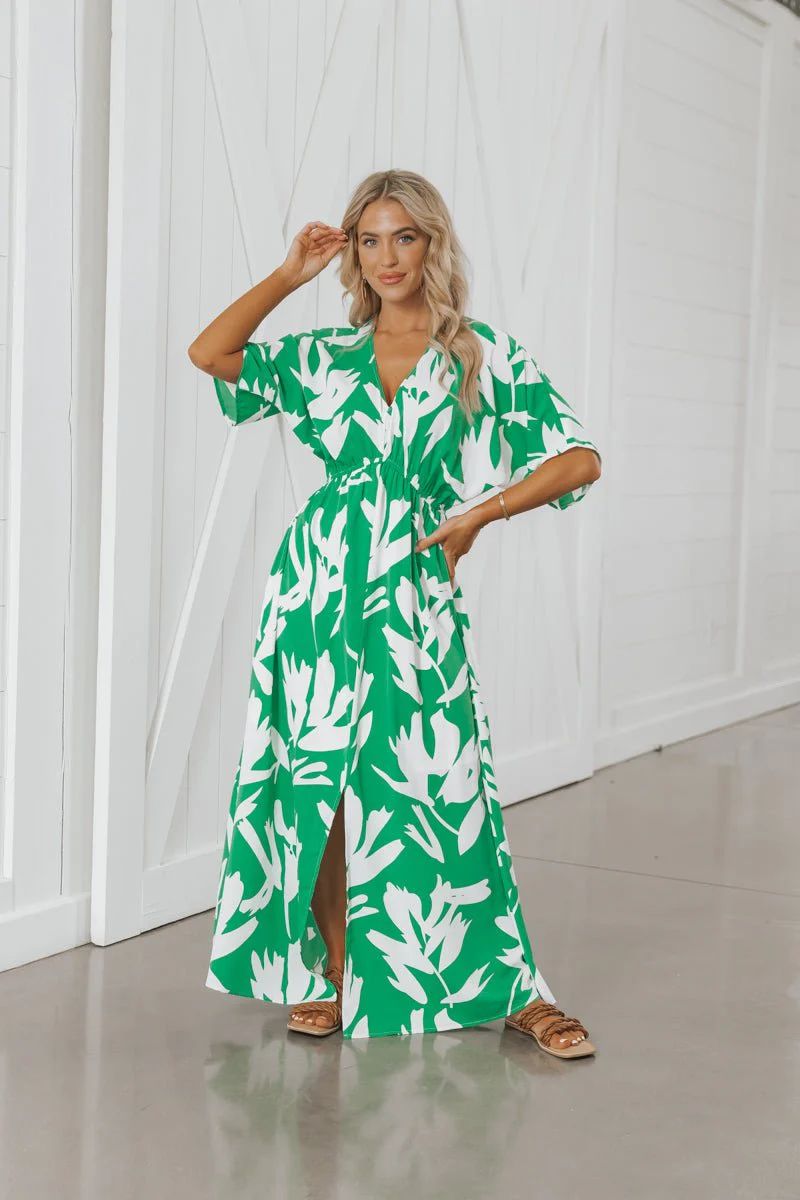 Green Floral Print V Neck Maxi Dress | Magnolia Boutique