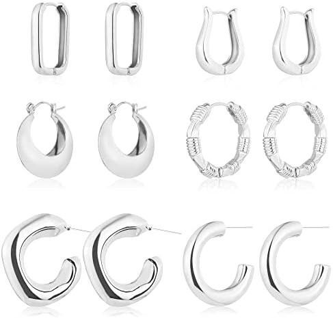 6 Pairs 14K Gold Plated Hoop Earrings for Women Lightweight Chunky Hoop Earrings Multipack Hypoal... | Amazon (US)