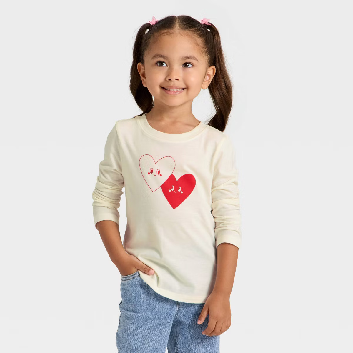 Toddler Girls' Long Sleeve Graphic T-Shirt - Cat & Jack™ Cream 12M | Target