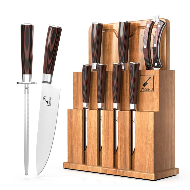 imarku | 11-Piece Knife Set Professional Japanese Kitchen Knife Set With Block Sharpener Cutting ... | Walmart (US)