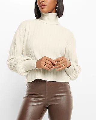 Ribbed Turtleneck Balloon Sleeve Sweater | Express