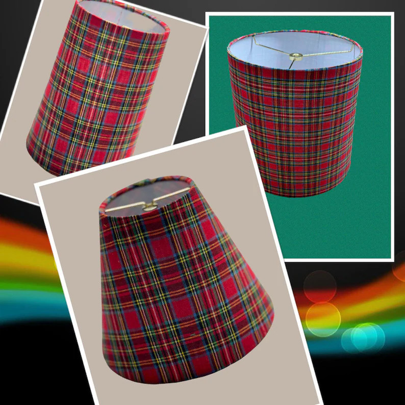 Red Royal Stewart Tartan Cotton Gingham Plaid Fabric Hardback Lamp Shades in Various Sizes Incl. ... | Etsy (US)