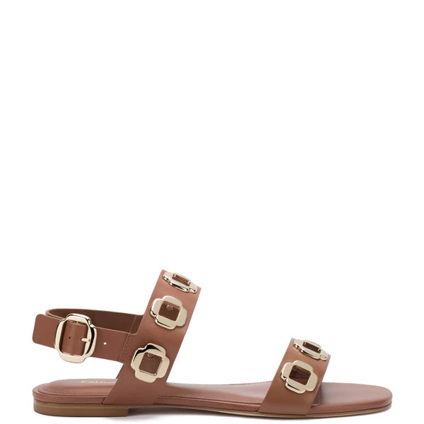 Milan Flat Sandal In Caramel Leather | Larroude