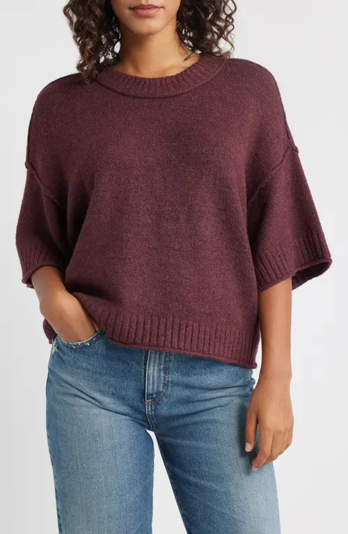 CITY BLUES Broome Crop Short Sleeve Sweater in Merlot at Nordstrom, Size X-Small | Nordstrom