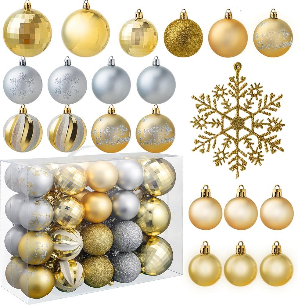 Joiedomi 50 Pcs Christmas Ornaments,Gold and Sliver Christmas Ornaments Assorted Shatterproof Orn... | Amazon (US)