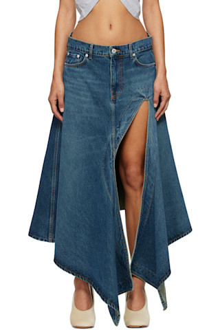 Blue Cut Out Denim Midi Skirt | SSENSE