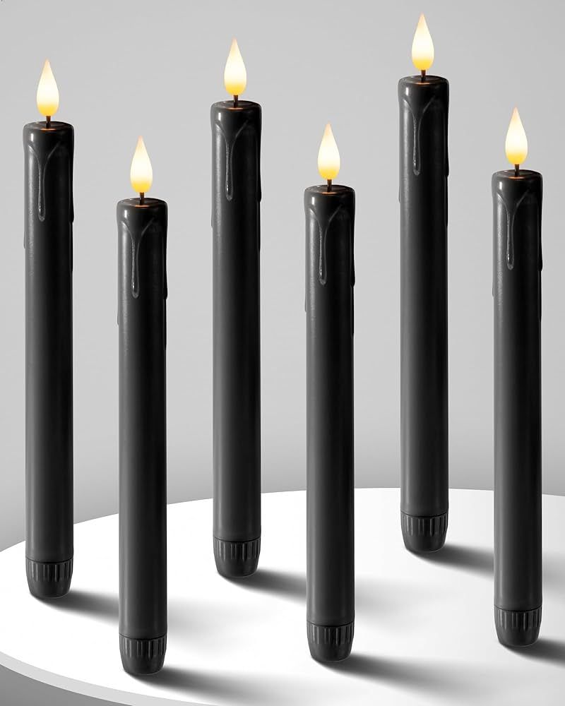 Homemory Black Flameless Taper Candles Flickering, NO Remote, 9.6 Inches Taper Candles Battery Op... | Amazon (US)