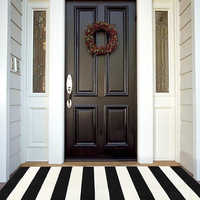 Black and White Striped Outdoor Indoor Rug 35.4’’ x 59’’, Collive Farmhouse Cotton Woven ... | Amazon (US)
