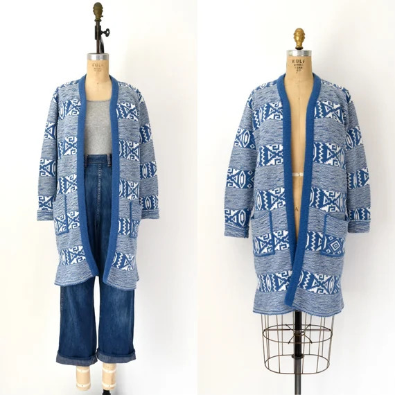 Vintage 1970s Sweater Jacket - 70s Boho Knit  Long Duster Sweater | Etsy (US)