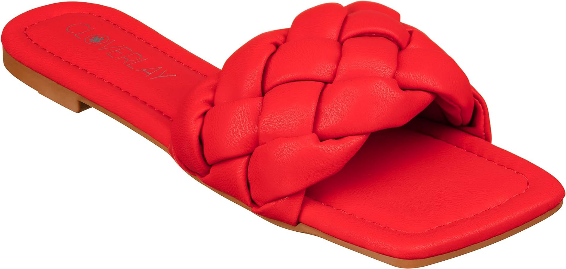 Yara Women's Square Open Toe Slides Braided Woven Single Band Slip on Flat Sandals | Amazon (US)