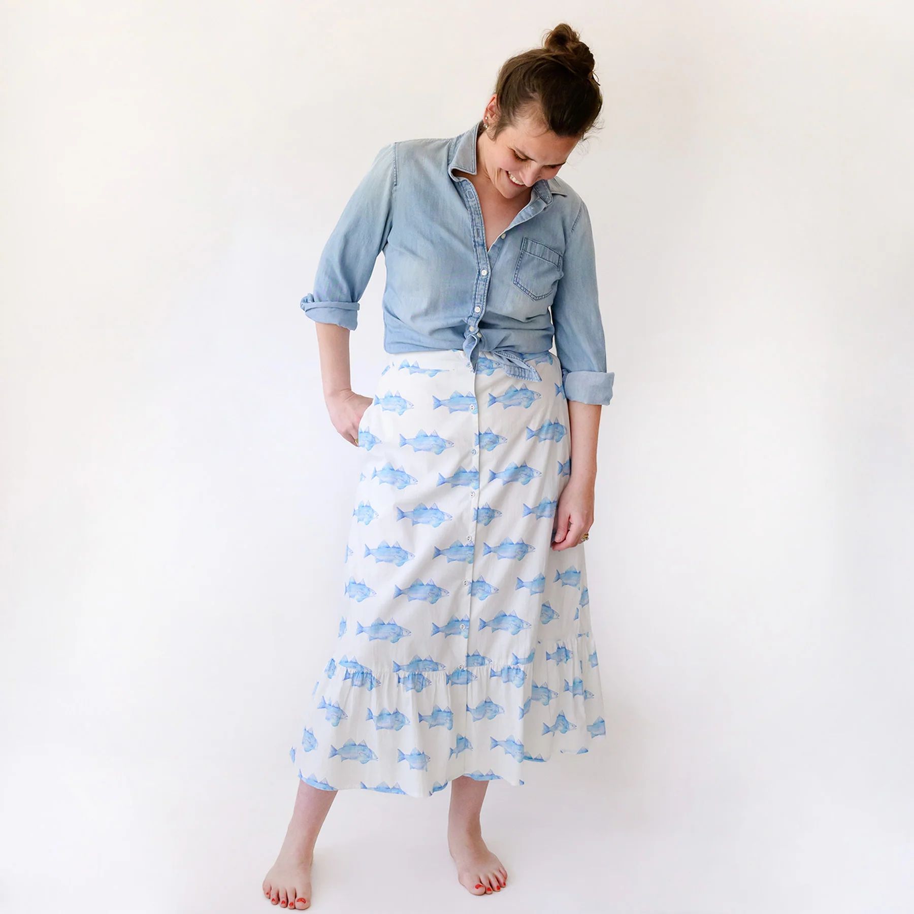 Button-Down Skirt, Blue Fish | Sara Fitz
