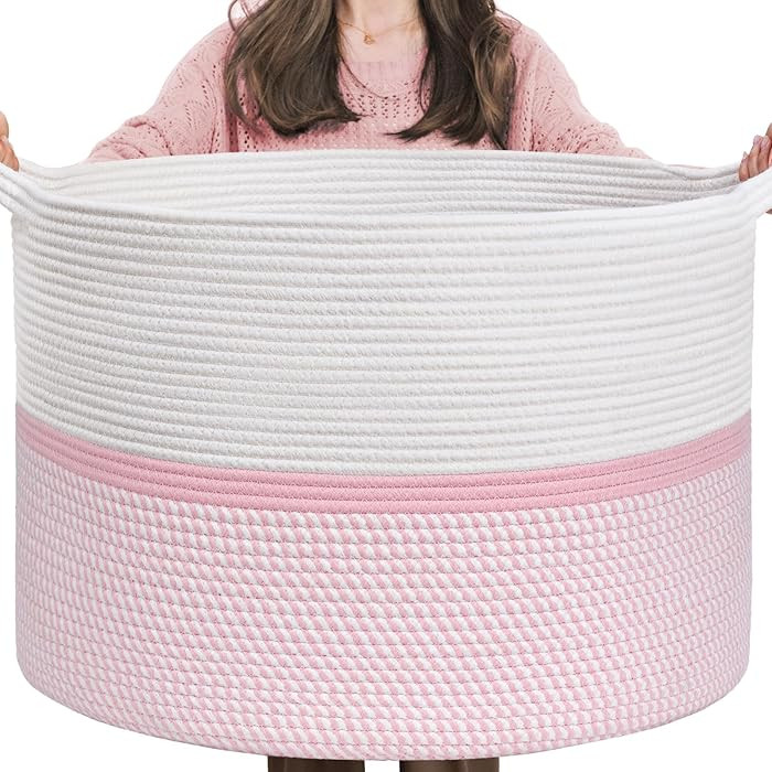 CHICVITA Extra Large Cotton Rope Woven Basket, XXL Throw Blanket Storage Basket with Handles, Pin... | Amazon (US)