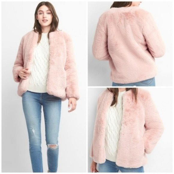 NWT GAP Pink Blush Faux Fur Jacket New XS | Poshmark