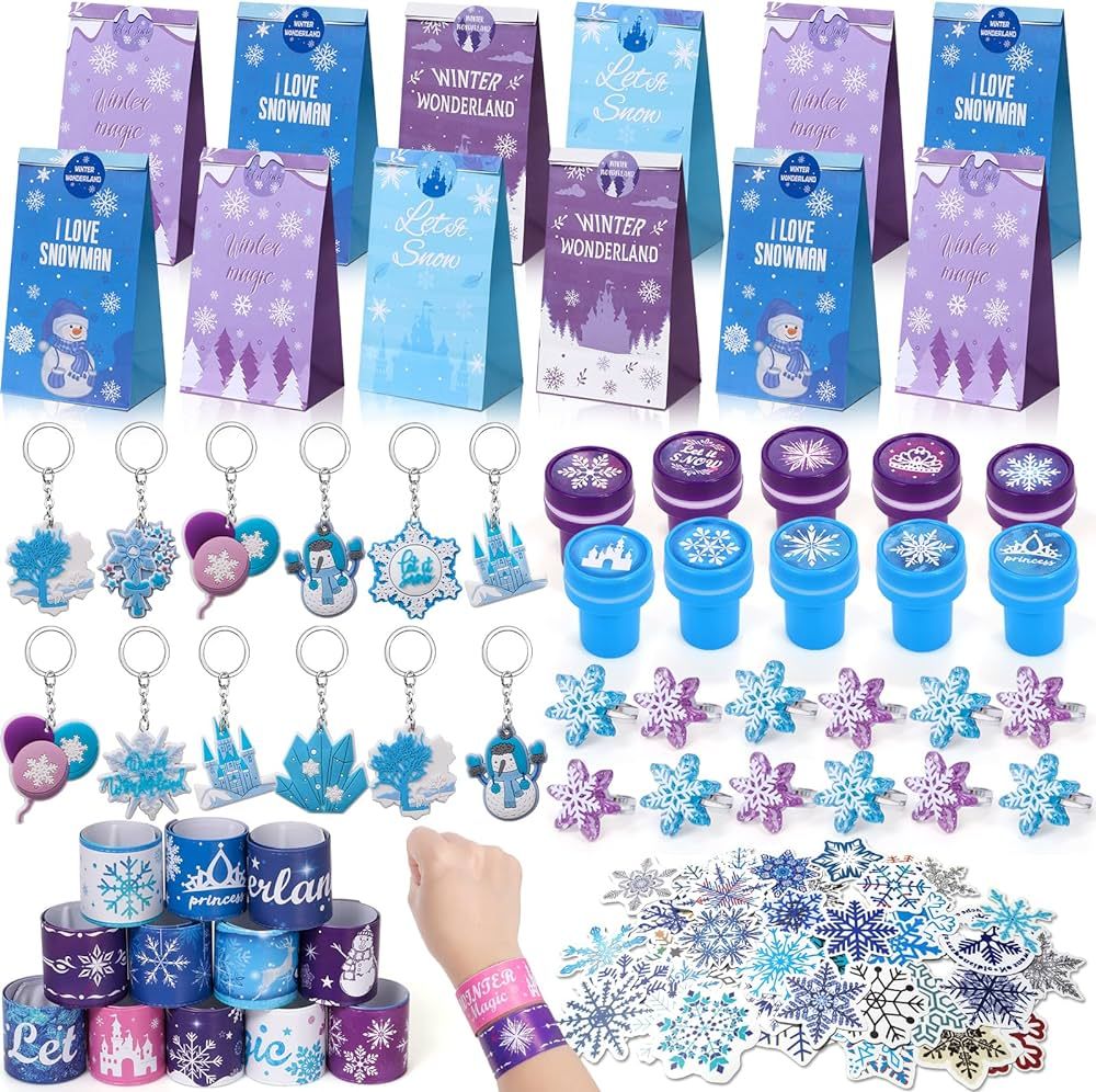 Winrayk 112Pcs Frozen Party Favors Elsa Birthday Supplies for Girls Kids, Gift Bag Stamper Slap B... | Amazon (US)