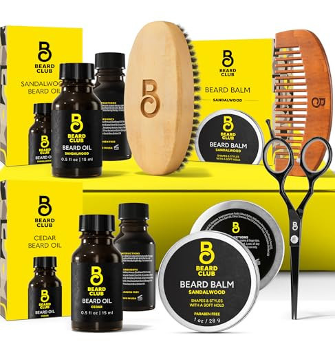 The Beard Club Beard Kit for Men - Grooming & Care Kit - Cedar & Sandalwood Oil, Sandalwood Balm, Boar Bristle Brush, Comb, Trimming Scissors - Dad Gift Set | Amazon (US)