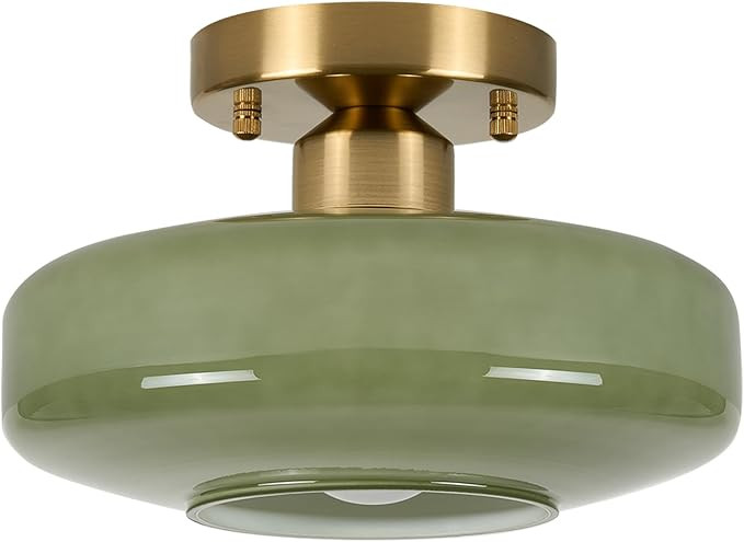 Modern Ceiling Light,10.24 inch,Olive Green Milk Glass Shade, Semi Flush Mount Light Fixture for ... | Amazon (US)