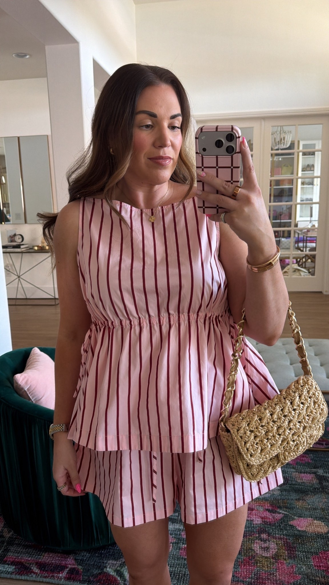 curvy midsize pink and burgundy stripe set for spring! in the US 10 (xl) in top and bottom, but could have taken the US 8 (large). ballet flats are Chanel! 💕🍷

#LTKMidsize #LTKSeasonal