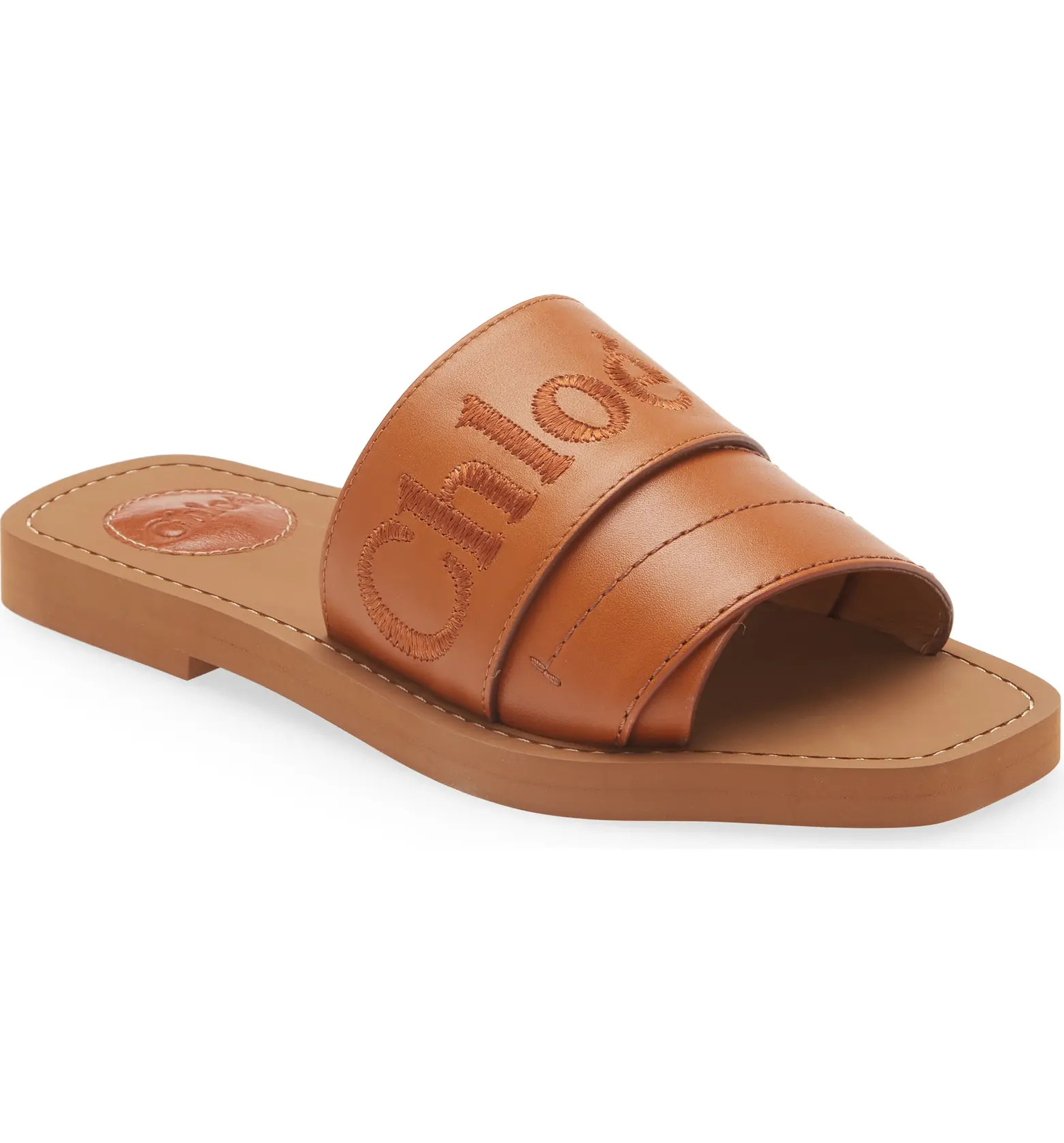 Chloé Woody Embroidered Logo Leather Slide Sandal | Nordstrom | Nordstrom