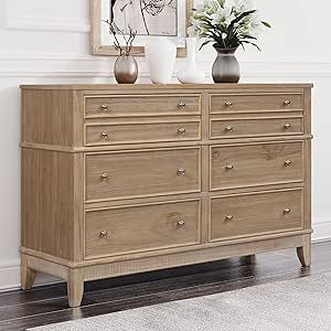 RUNNA Rustic 6-Drawer Chest, Chic Hazel Solid Wood Dresser with Silver Finish Handles, Large Stor... | Amazon (US)