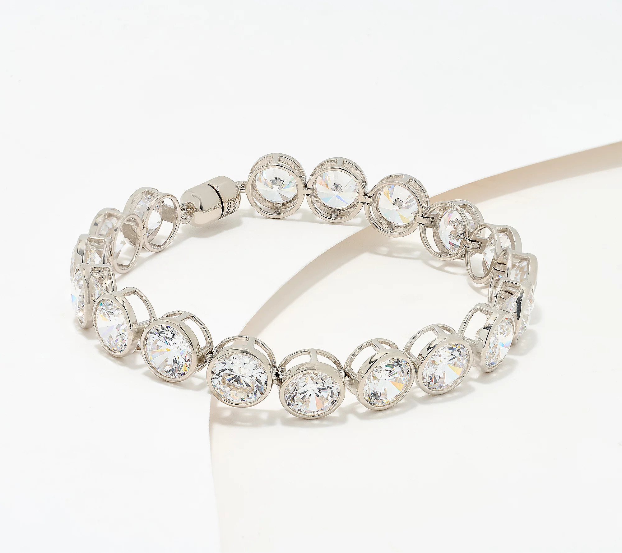 Diamonique Classics Round Bezel Set Tennis Bracelet, Sterl | QVC