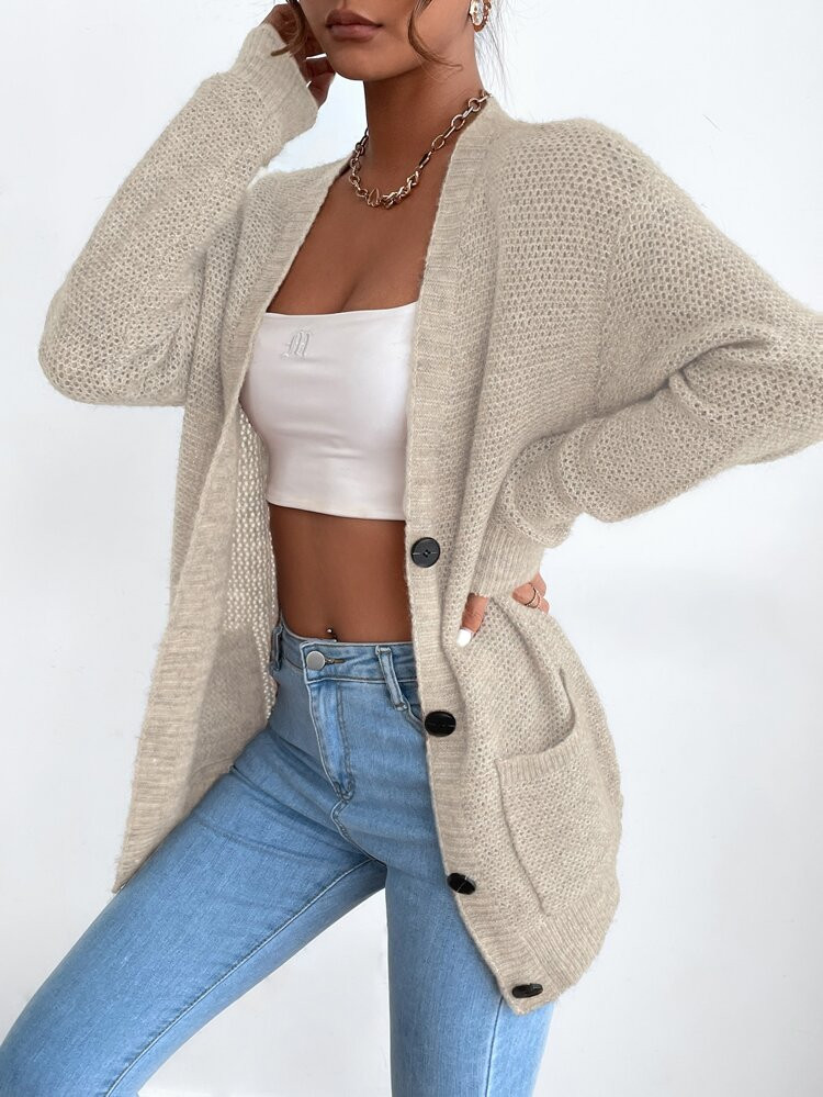 Dual Pocket Drop Shoulder Button Through Cardigan | SHEIN