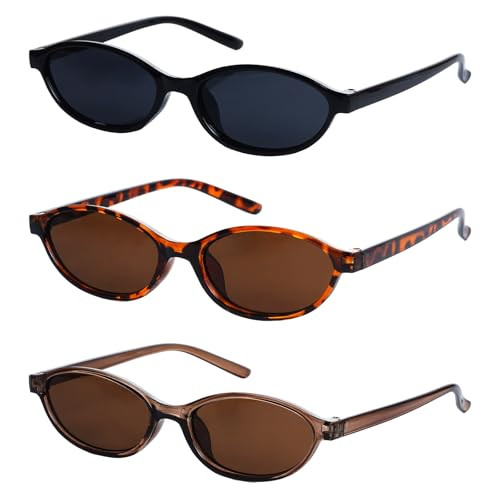 YKYUASD 3 Pairs Retro Oval Cat Eye Sunglasses for Women 90s Designer Narrow Sunnies Y2k Trendy UV... | Amazon (US)