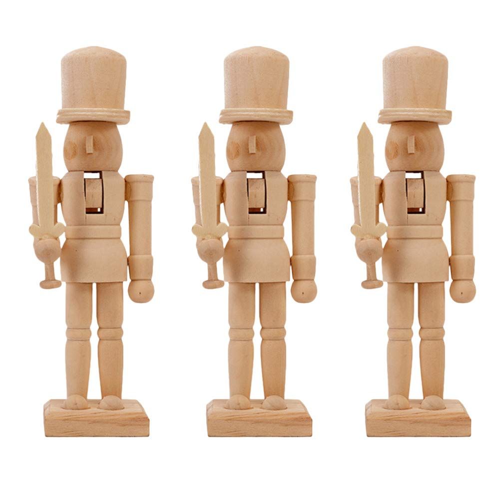 BESTOYARD 3pcs Unfinished Wood Nutcracker Ornaments Unpainted DIY Walnut Nutcracker Soldier Xmas Dec | Amazon (US)