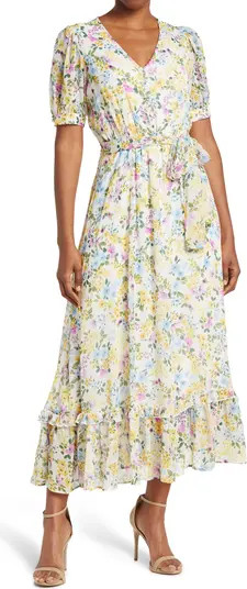 CALVIN KLEIN Short Sleeve Floral Peasant Maxi Dress | Nordstromrack | Nordstrom Rack