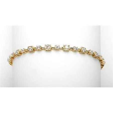 Bezel Set Bracelet with Artificial Princess Cut and Prong Set Round Brilliant Diamonds by Diamond Essence set in Vermeil | Walmart (US)