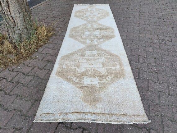 3x11 neutral rug- boho rug for hallway or kitchen rug runner- vintage hand made turkish runne rug... | Etsy (US)