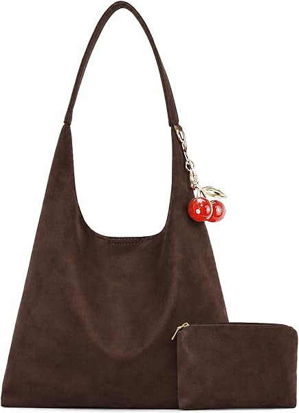 Vegan Hobo Bag Cherry Leather Shoulder Purse Slouchy Designer Crossbody Bag for Women Retro Tote Handbag | Amazon (US)