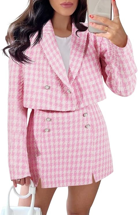 Cicy Bell Womens Cropped Tweed Blazer Sets 2 Piece Outfits and Mini Skirt Sets Business Casual Su... | Amazon (US)